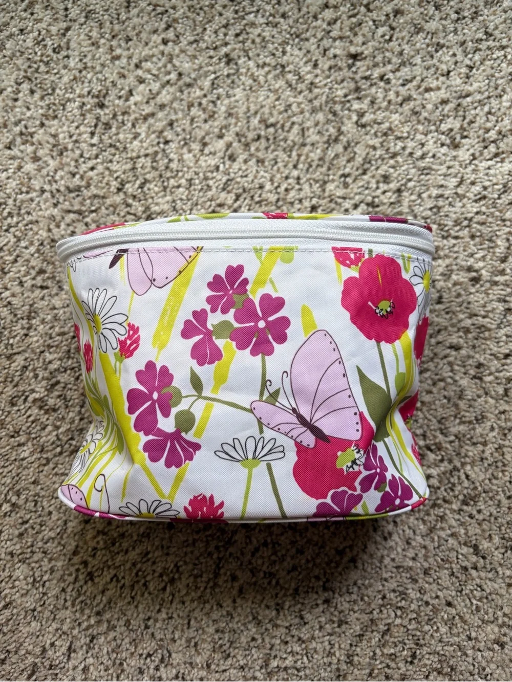 Clinique Floral Butterfly Cosmetic Bag in White, Pink, Green